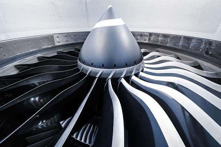 low angle view of airplane jet engine